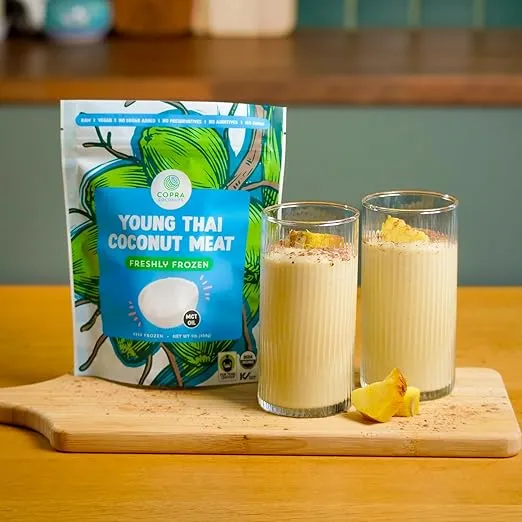 Copra Organic Frozen Coconut Meat (100% Young Coconut Frozen in Hours of Harvest) | All Natural, Gluten Free, Non GMO, Vegan, Dairy Free, No Sugar Added, No Preservatives (Case of 10 x 1lb bags)