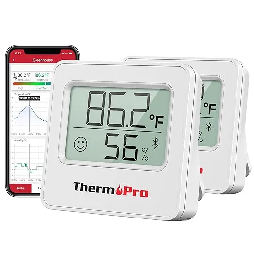 ThermoPro TP357 Digital Hygrometer Indoor Thermometer of 260FT, Bluetooth Humidity Meter with Smart App, Room Humidity Gauge with Humidity Sensor, 2-Year Data Storage and Export