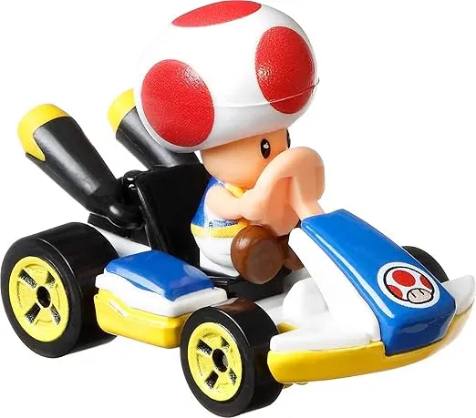 Hot Wheels Mario Kart Toy Vehicle 4-Pack, Collectible Set of 4 Fan-Favorite Characters Includes First-Appearance Diddy Kong in Mach 8
