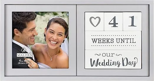 Malden International Designs 3447-44 Wedding Countdown Frame, 9.75” (W) x 5” (H) x 1.5” (D), Gray