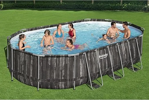 Bestway Power Steel 20' x 12' x 48" Oval Metal Frame Above Ground Outdoor Swimming Pool Set with 1500 GPH Filter Pump, Ladder, and Pool Cover