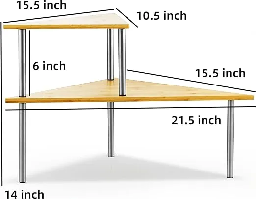 Cook N Home 02649 Corner Storage Shelf Organizer, Triangle, 2 Tier, Bamboo