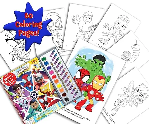 Marvel Spidey and his Amazing Friends Deluxe Poster Paint & Color - Coloring Book for kids, 80 illustrations, 10 watercolor paints, 12 crayons, 1 paint brush