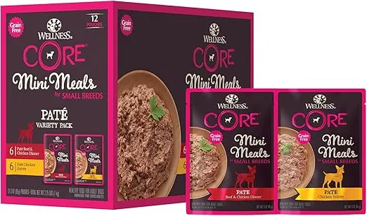 Wellness CORE Natural Grain Free Small Breed Mini Meals Pate Variety Pack, 3-Ounce (Pack of 12)