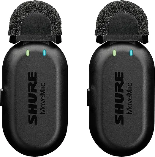 Shure MoveMic Two - Pro Direct to Phone Wireless Lavalier Microphones for iPhone & Android, 2 Bluetooth Mini Mics, 24 Hours Charge, Quick Set Up, IPX4, Compact & Portable Clip Lavs (MV-Two-Z7)