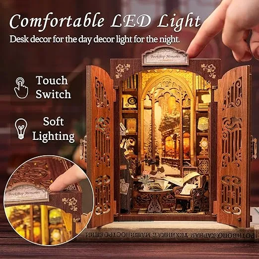 CUTEBEE Book Nook Kit - DIY Miniature House Kit for Adults, 3D Wooden Puzzle Dollhouse Booknook Library Model Build Bookshelf Decor, Gifts for Family, Friends