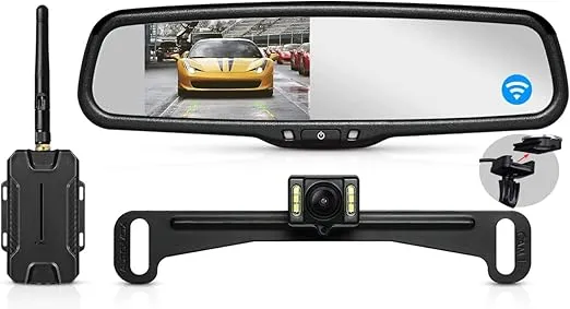 Wireless Backup Camera with 4.3" OEM Look Monitor System, Back up Camera for Cars with IP 68 Waterproof, Rear View Mirror Camera with Super Night Vision for Car,Truck,Van,SUV AUTO-VOX T1400