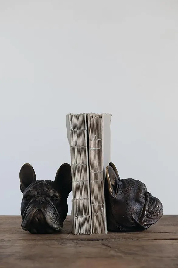 Creative Co-Op Decorative Antique Resin Dog Head Bookends, Bronze, Set of 2