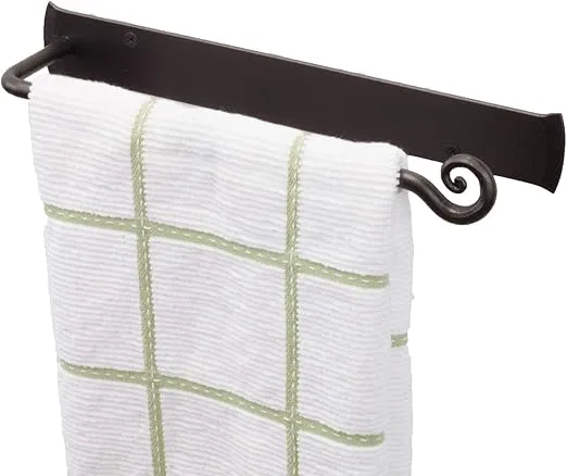 RTZEN Matte Black Hand Towel Holder for Bathroom - Handcrafted Farmhouse Wrought Iron Kitchen Towel Bar - Hand Towel Bar Hanger for Home or Office - Wall Mounted Rack Fits 10" Towels