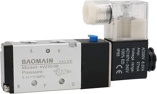 Baomain Pneumatic Air Control Solenoid Valve 4V210-08 220V AC 5 Way 2 Position PT1/4" Internally Piloted Acting Type Single Electrical Control