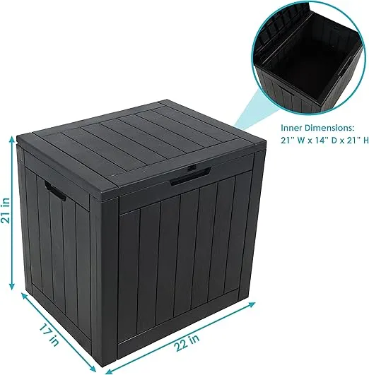 Sunnydaze 32-Gallon Faux Wood Design Outdoor Deck Box - Lockable Lid and Side Handles - Phantom Gray