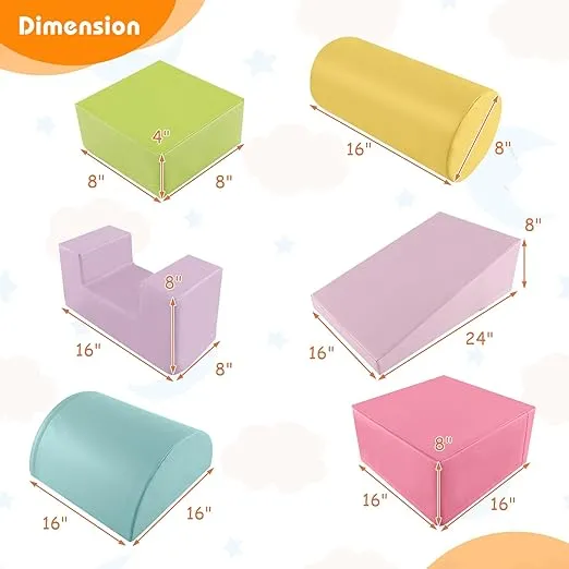 Costzon Toddler Climbing Toys, 6 Pieces Climb and Crawl Playset with PU Cover for Baby Crawling, Climbing & Walking, Indoor Foam Climbing Blocks for Toddlers 1-3