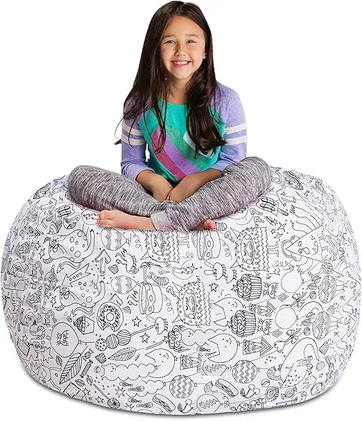 Posh Stuffable Kids Stuffed Animal Storage Bean Bag Chair Cover - Childrens Toy Organizer, X-Large 48" - Canvas Fun Creatures Coloring Fabric