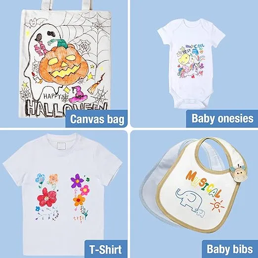 Fabric Markers Permanent for Clothes, 24 Colors Fabric Pens No Bleed, Fine Tip for Kids, Non-Toxic Markers Paint for Tote Bag White Shirt Baby Bibs Shoes