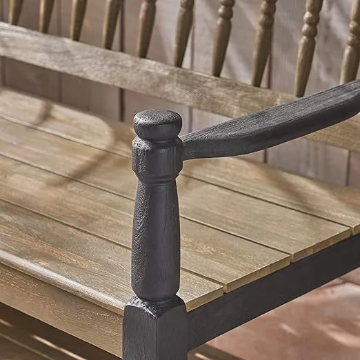 Great Deal Furniture Christopher Knight Home Daphne Outdoor Acacia Wood Bench with Shelf, Gray and Black Finish