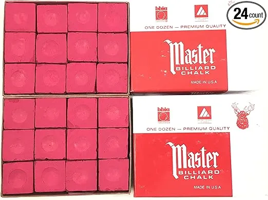 Made in the USA - 2 Boxes of Master Chalk - 24 Pieces for Pool Cues and Billiards Sticks Tips