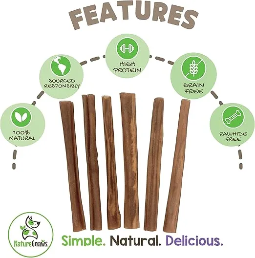 Nature Gnaws Collagen Sticks for Dogs 6" (15 Count) - Long Lasting for Small and Medium Dogs - Natural Beef Hide Dog Chew Bones