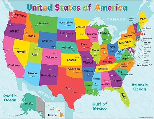 Teacher Created Resources Colorful United States of America Map Chart