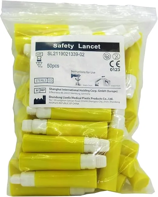 One Step 21g Safety Blood Lancets, 50 Count, 21 Gauge 2.2mm Depth Yellow, Single-Use, Gentle Pressure Activated Comfortable Finger Lancing Needle