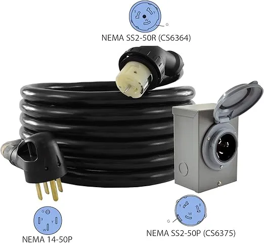 Conntek GIB1450-025 Duo-Rain Seal 50Amp Power Inlet Box and Temp Power Cord Combo Kit, 25 Feet