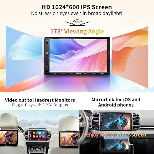 ATOTO F7WE Double DIN Car Stereo Wireless CarPlay, Wireless Android Auto 7inch in-Dash Navigation, Touch Screen Car Radio, Bluetooth 5.3, FM/AM/USB/AUX, 4.1 Channel Audio Out, HD LRV, F7G2A7WE
