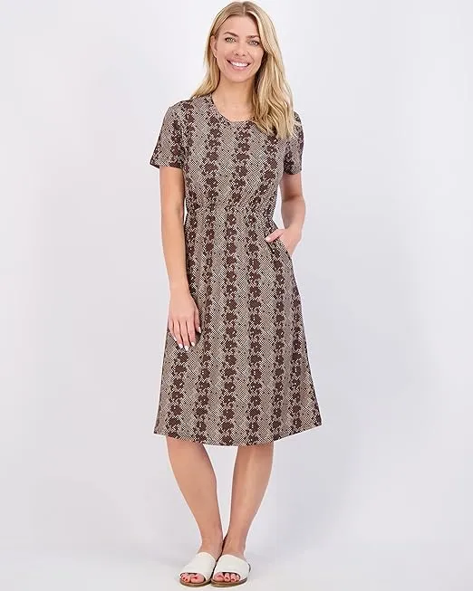 Real Essentials 3-Pack: Women's Midi Short Sleeve Soft T-Shirt Dress with Elastic Waist (Available in Plus Size)