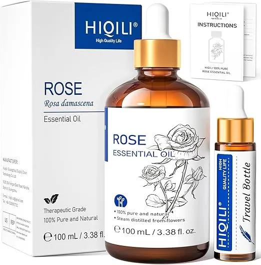 HIQILI 100ML Rose Essential Oil for Diffuser, Soap, Perfume & Candle Making - 3.38 Fl Oz