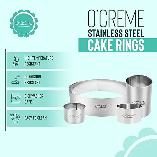 O'Creme Cake Ring Sturdy Stainless Steel Round Mousse Cake Ring Mold for Baking, Dessert Cake Decorating Pastry Rings 8 Inch Diameter x 1-3/4 Inch High