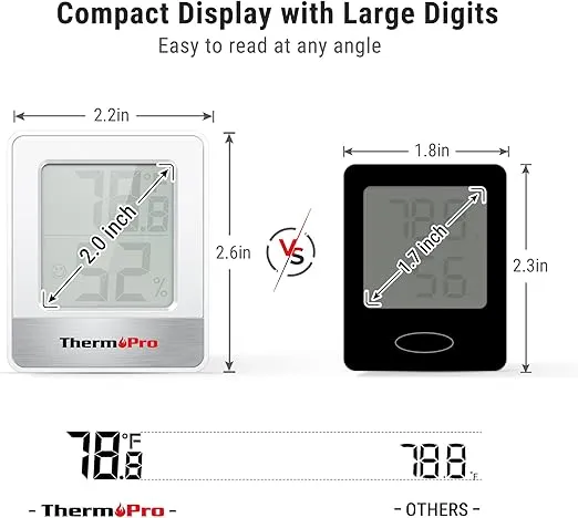ThermoPro TP49 2 Pieces Digital Hygrometer Indoor Thermometer Humidity Meter Mini Hygrometer Thermometer with Temperature and Humidity Monitor Room Thermometer