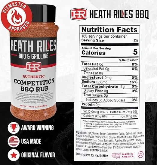 Heath Riles BBQ Rub - Competition BBQ Seasoning Rub, Champion Pitmaster Recipe, Legendary BBQ Rubs For Smoking & Grilling, 70+ BBQ Championships, 10.20 oz.