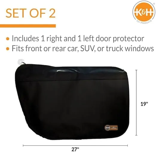 K&H Pet Products Vehicle Door Protector Black, 2 Packs Interior Car Door Protector from Dog Scratching, Sedan and SUV Pet Protector for Car Door Scratches