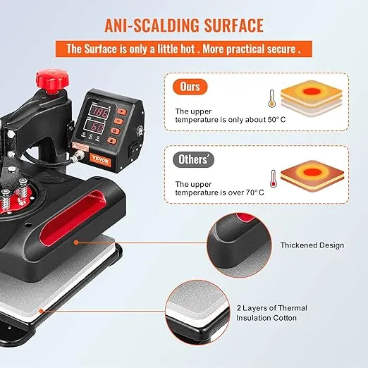 VEVOR Heat Press, 12 x 15 Inches Multifunctional Clamshell Printer 11 in 1, Digital Dual-Tube Heat Press Transfer Machine, Swing Away Sublimation Machine for T-Shirt Hat Cap Mug Plate Pen Shoes Black