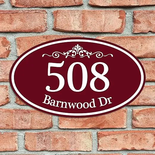 Customized Home Address Sign, Aluminum 12" x 7" Oval House Number Plaque, Personalized Color Choices Available (Black)
