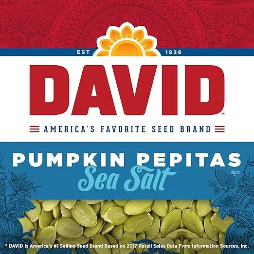 DAVID Seeds Sea Salt Pumpkin Pepitas Seeds, Keto Friendly Snack, 5 OZ Bags, 8 Pack