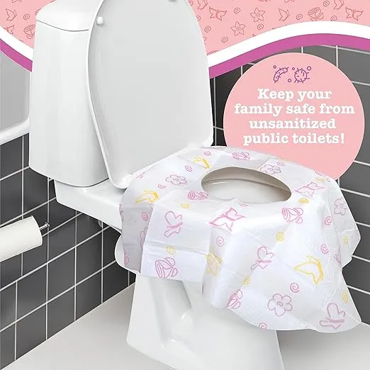 Toilet Seat Covers Disposable (12 Pack, Floral) - XL Waterproof Toilet Cover for Toddlers, Kids & Adults - Portable & Individually Wrapped for Travel, Potty Training & Public Restrooms