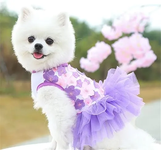 Dog Dresses, Fashion Pet Dog Clothes, Striped Mesh Puppy Dog Princess Dresses (Purple/Pink(4pack), Small)