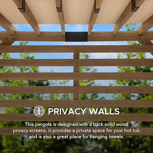 Sunjoy Cedar Pergola 10 x 11 ft. Wooden Hot Tub Pergola with Adjustable Canopy and Privacy Screen by SummerCove