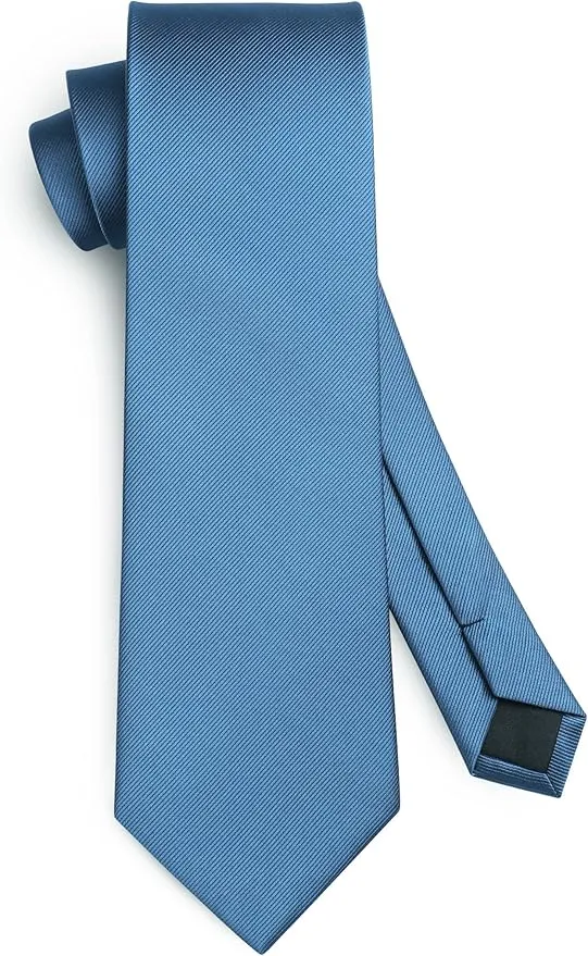 HISDERN Mens Ties Solid Color Wedding Ties and Pocket Square Neckties Clip Sets Business Formal Satin Ties for Men