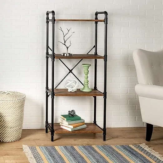 Honey-Can-Do 4-Tier Industrial Black Bookshelf SHF-08840 Rustic