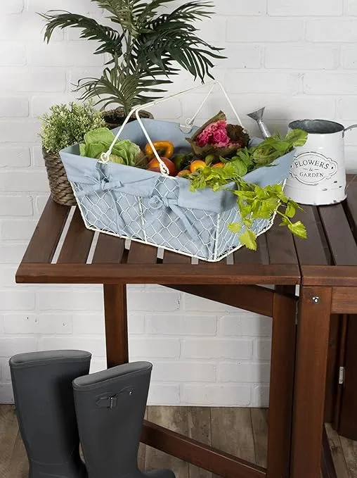 DII Farmhouse Chicken Wire Egg Basket, Storage Baskets with Liner, Denim, 16x12x7.88"