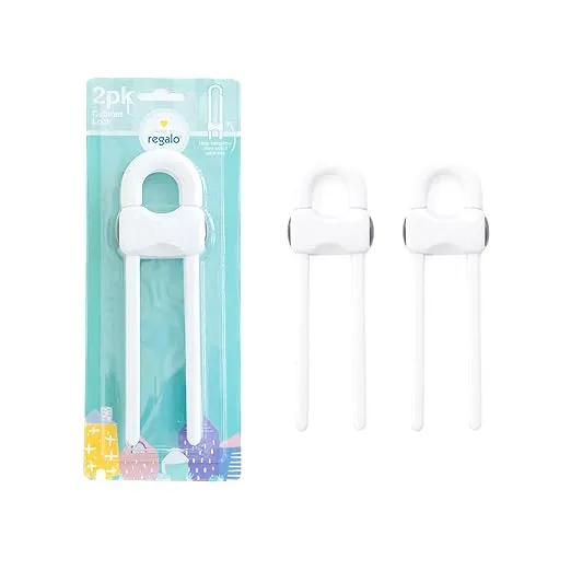 Regalo Home Safety Sliding Locks, Award Winning Brand, Cabinet Handle Lock, Baby Proofing Lock, Child Safety Cabinet Latch, White