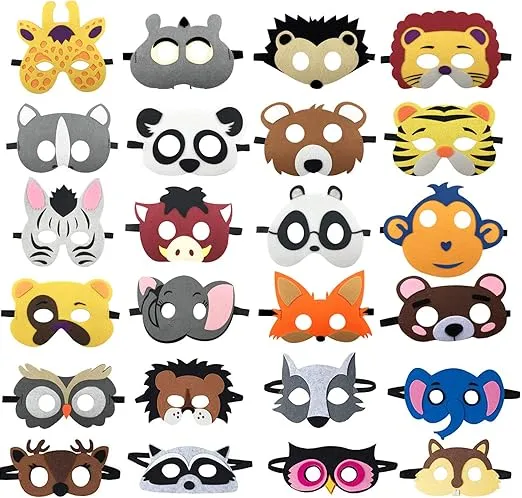 24 Packs Animal Masks Party Favors for Kids Toys Set, Dress Up Birthday Festival Christmas Halloween Cosplay Safari Party Supplies Party Masks with 24 Different Types for Children