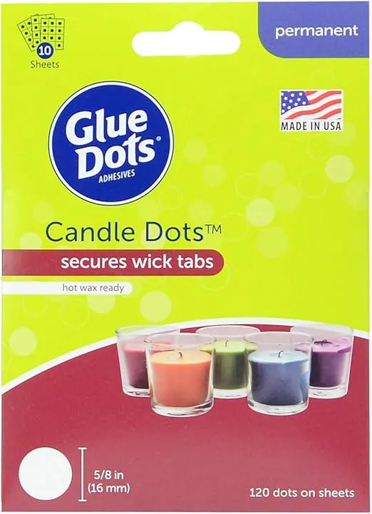 Glue Dots, Candle Dots, Double-Sided, 5/8", 120 Dots, Hot Wax Ready, Secure Candle Wick, Candle-Making, DIY Craft Glue Tape, Sticky Adhesive Glue Points, Clear