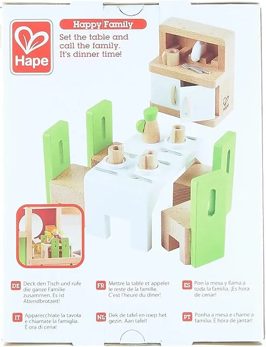 Hape Wooden Doll House Furniture Dining Room Set with Accessories| 1:12 Scales Miniature Dollhouse Furniture