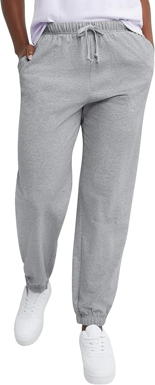 Hanes Women's Essential Jogger Pants, Drawstring Sweatpants For Women, 100% Cotton Jersey, 29
