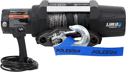 POLESTAR 5500 lb. Electric Winch 12V, IP68 Waterproof Synthetic Rope: 1/4" Diameter x 50' Length, for ATV UTV Truck SUV, 1.5 HP Motor, 201:1 Gear Ratio