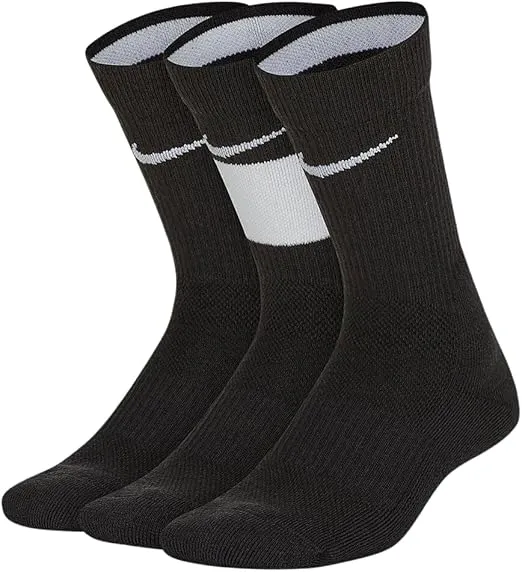 Nike Elite Crew Socks 3-Pair (Little Kid/Big Kid) Black/White MD (5-7 Big Kid Shoe, 6-10 Women Shoe, 6-8 Men Shoe)