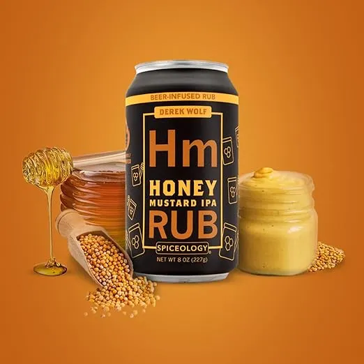 Spiceology & Derek Wolf - Honey Mustard IPA - Beer-Infused Barbecue Rubs, Spices and Seasonings - Use On: Beef, Chicken, Salmon, Shrimp, Duck, Veggies or Marinades - 8 oz Can with Resealable Lid