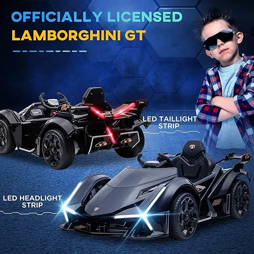 Aosom 12V Electric Ride-on Car, Licensed Lamborghini V12 Vision Gran Turismo Battery-Powered Ride-on Toy with Remote Control, Bluetooth, Music, LED Lights, for 3-6 Year Old Boys and Girls, Black