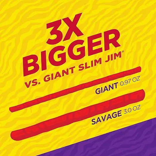 Slim Jim Savage Smoked Meat Sticks, Mild Flavor, 6g Protein Per Serving, Great Stocking Stuffer, 3.0 oz. (12 Count)